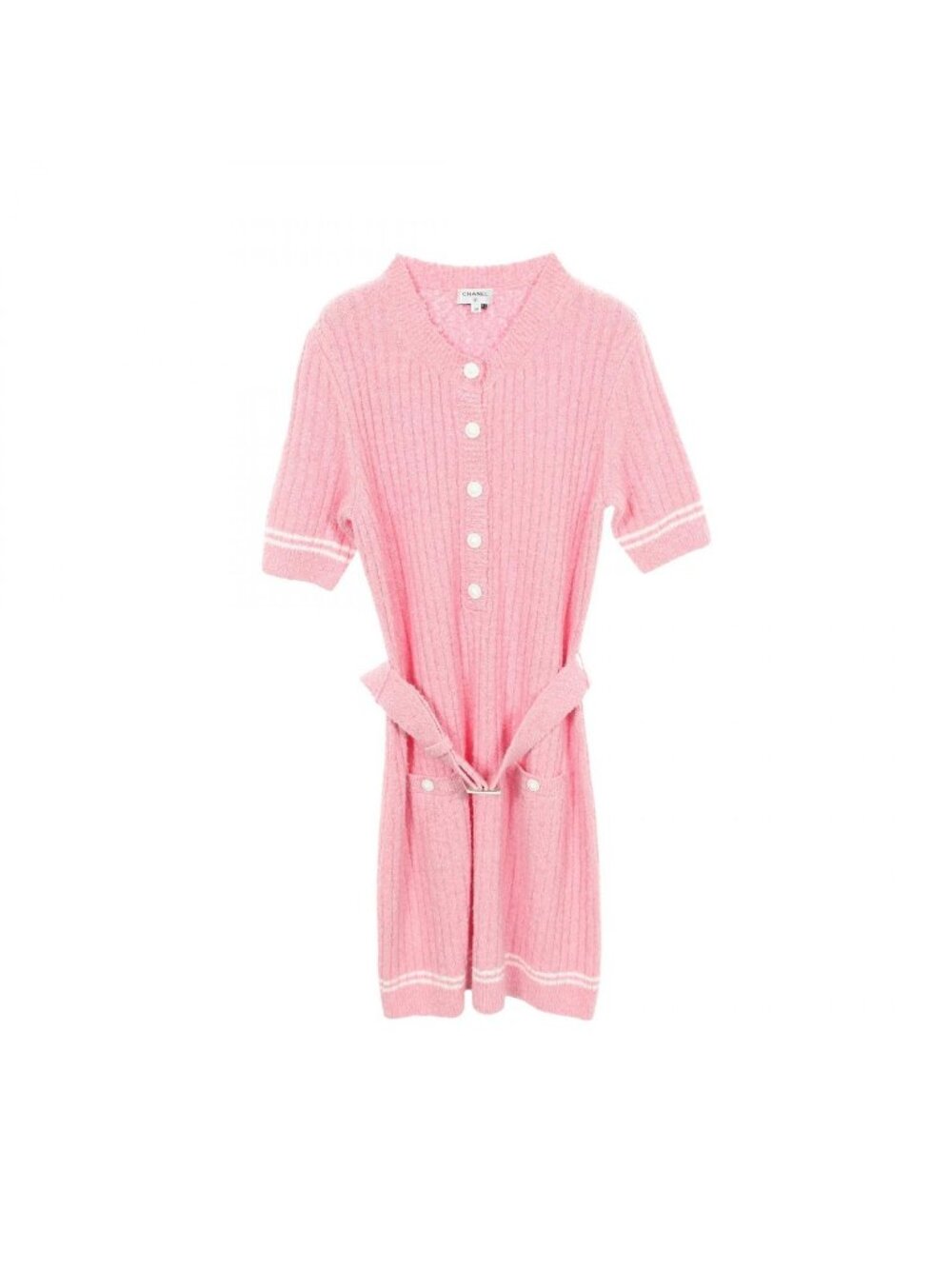 Chanel Dress Lion Button Short Sleeve Pink Cotton